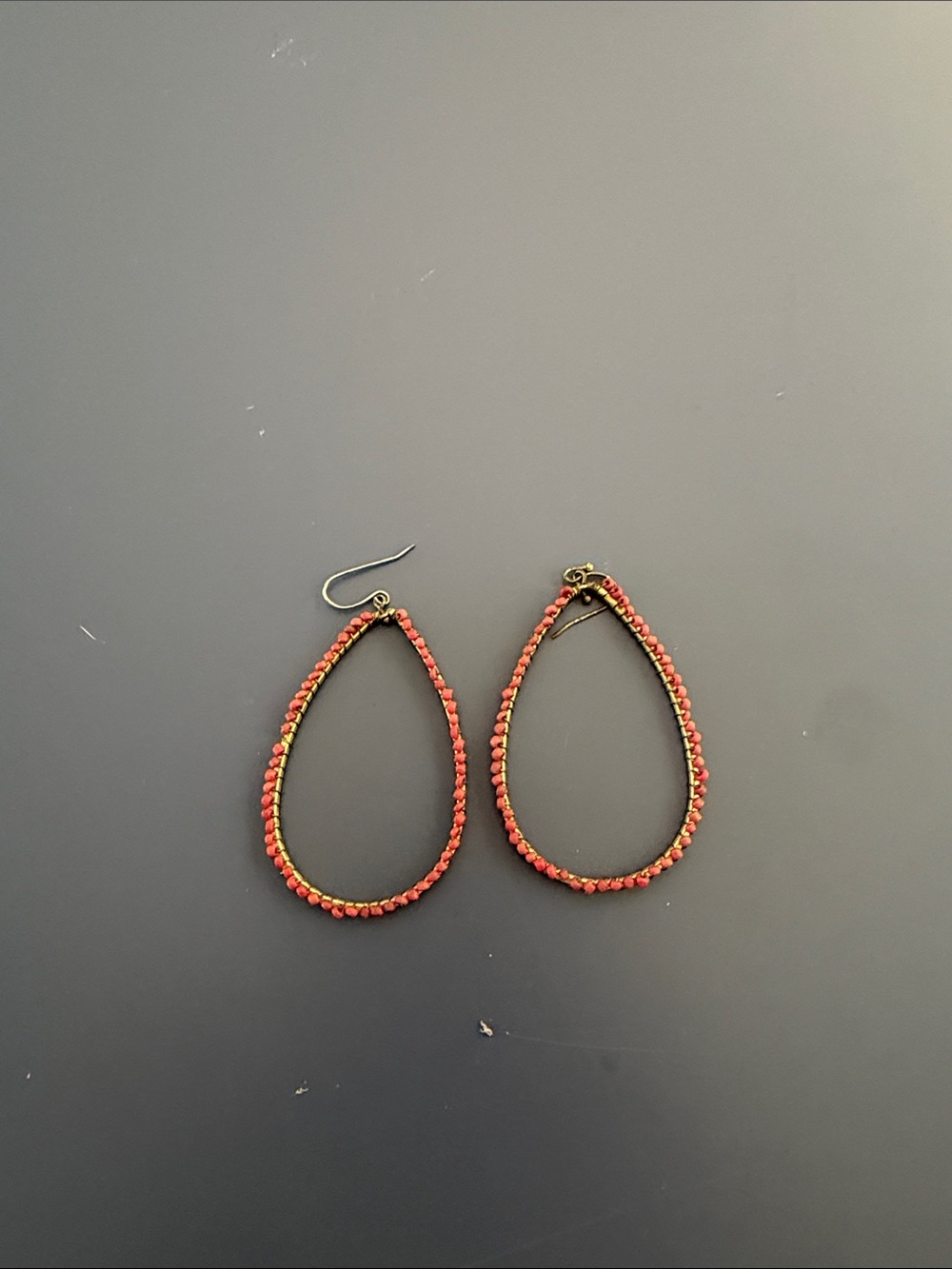 Red Beaded Teardrop Hoop Earrings - Women Jewelry